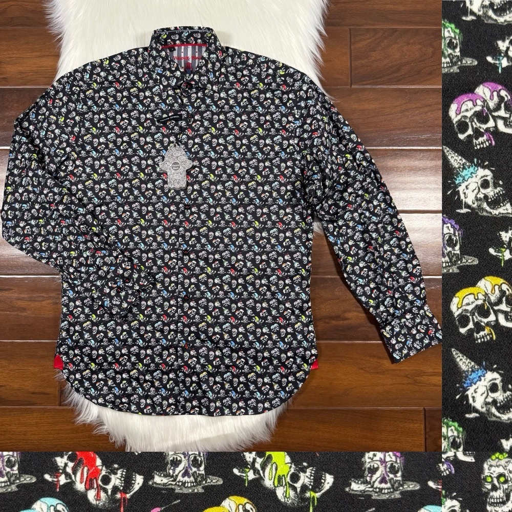 Luchiano Visconti Black Men's Size Small All‎ Over Skull Print Long Sleeve Shirt